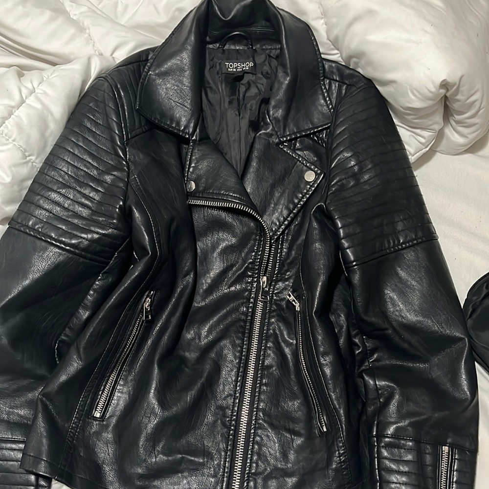 Black top shop faux leather jacket